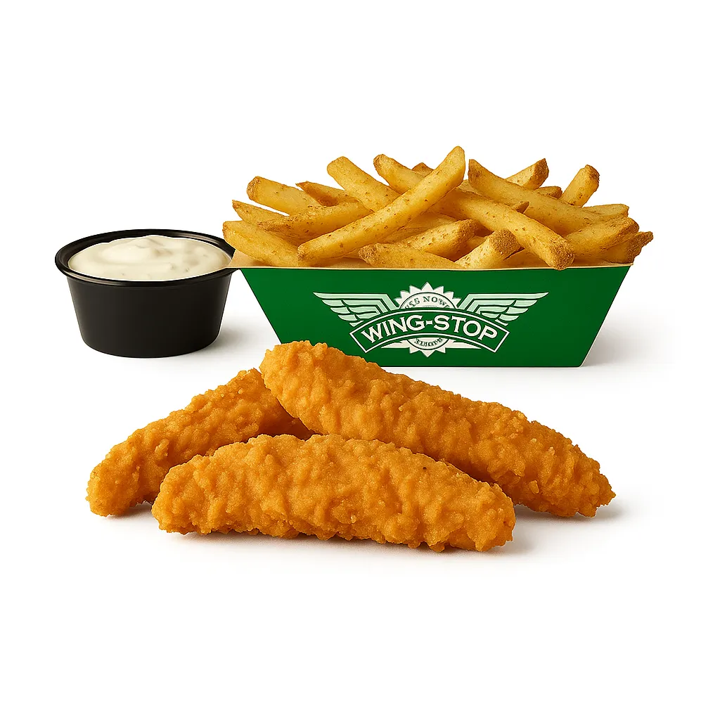 A digital photograph showcases a Wingstop meal dis